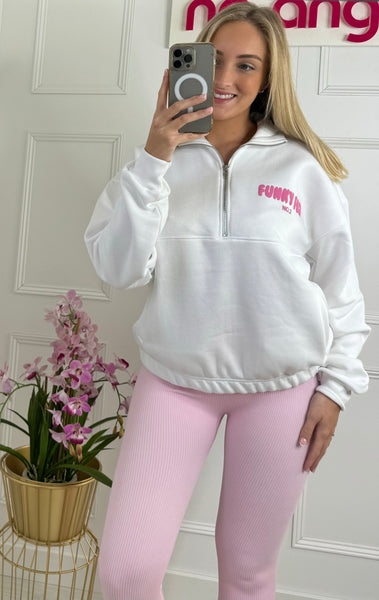 Funky Fox White & Pink Zip Sweatshirt