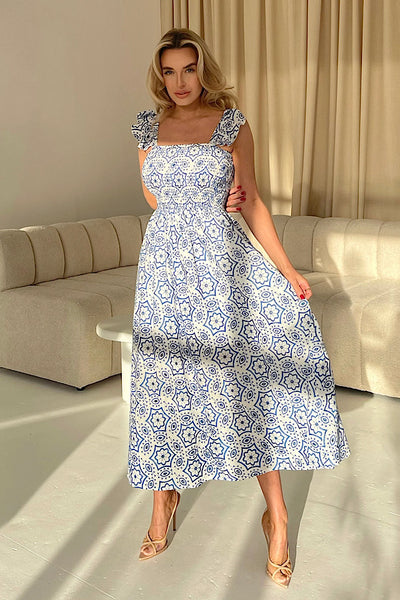 Lara Blue And White Broiderie Anglaise Dress