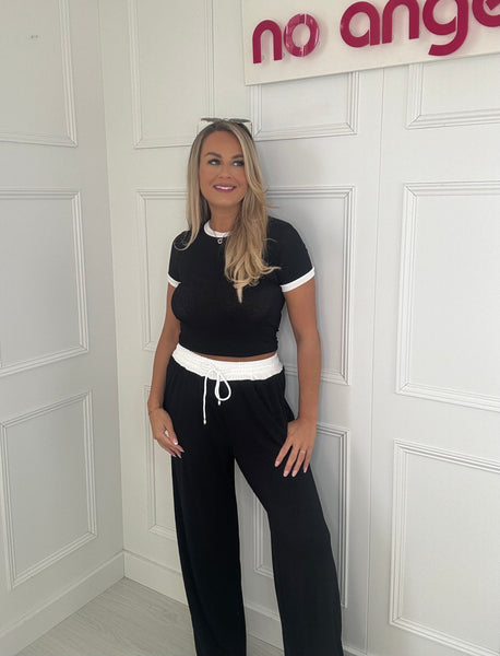 Morgan Black Contrast Waistband Trouser And Top Co-ord