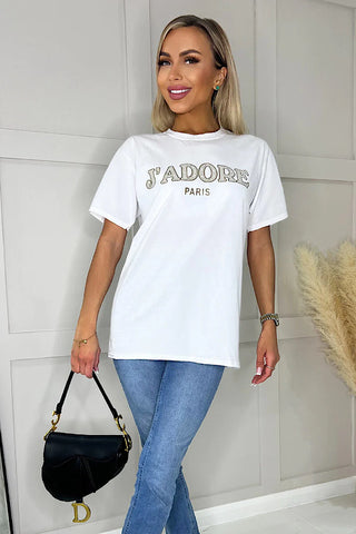White J’adore Gold Slogan T-Shirt