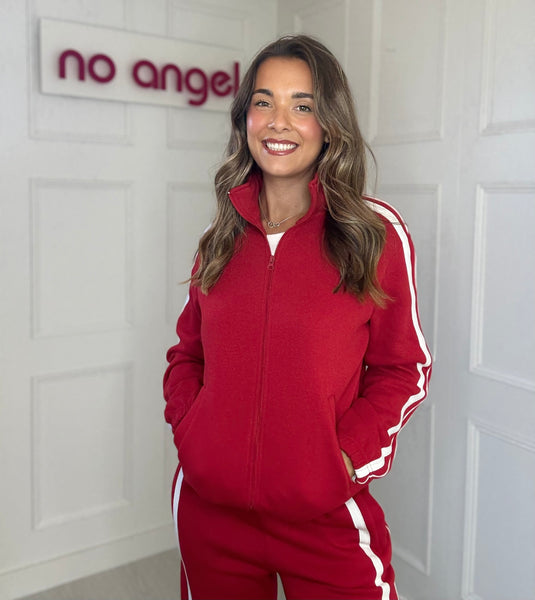 Contrast Track Top & Jogger Set In Red