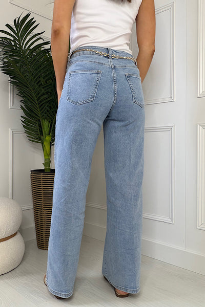 Esme Light Wash Blue Denim Jeans With Removable Gold Chain Belt