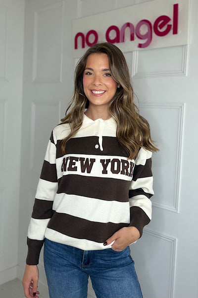 New York Slogan Jumper In Chocolate Brown