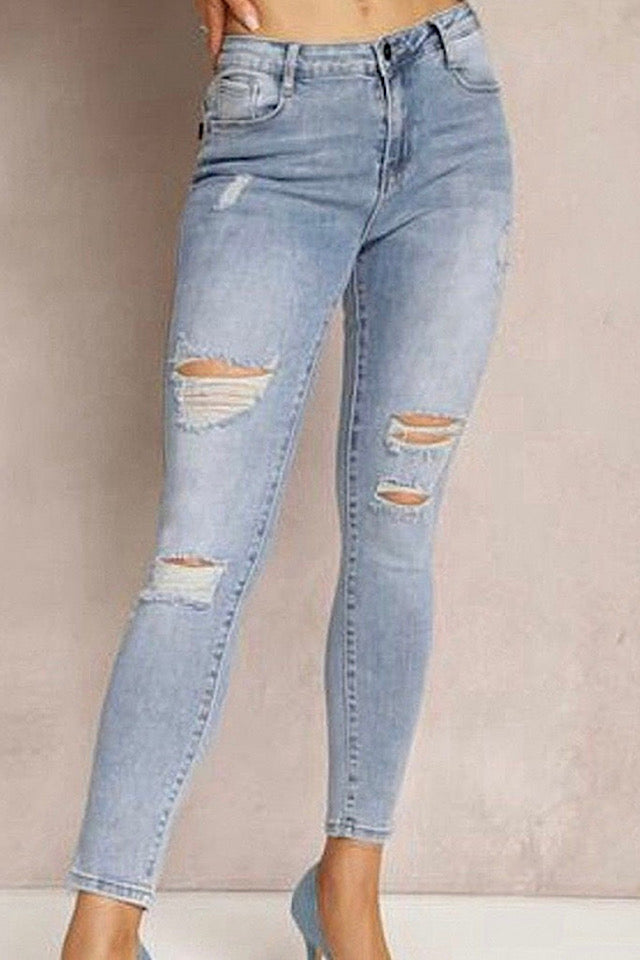 Freya Mid Blue Washed Ripped Jeans
