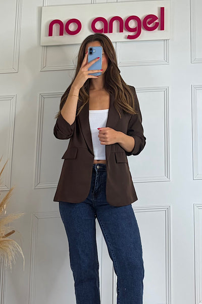 Katie Single Breasted Blazer In Chocolate