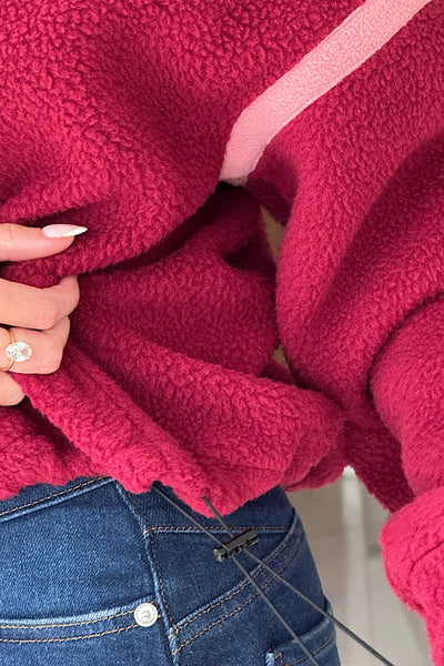 Lulu Contrast 1/4 Zip Fleece In Berry