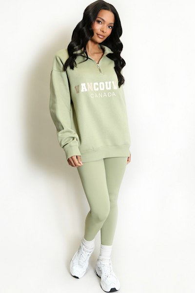 Sage Green Vancouver Slogan 1/4 Zip Sweatshirt