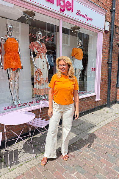 Orange T-shirt With Matte Orange Hearts