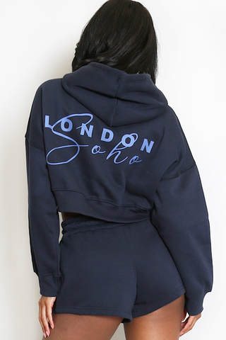 Navy London Soho Hoodie & Short Set
