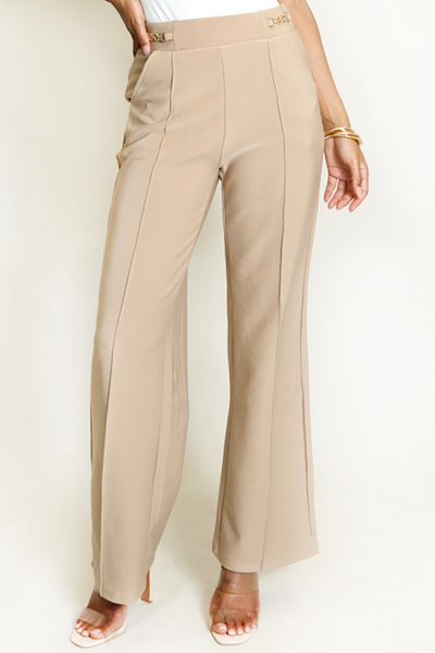 Bella Straight Leg Trousers With Gold Waist Detail (4 Colours)
