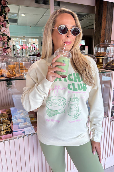 Matcha Club Printed Sweatshirt In Vanilla
