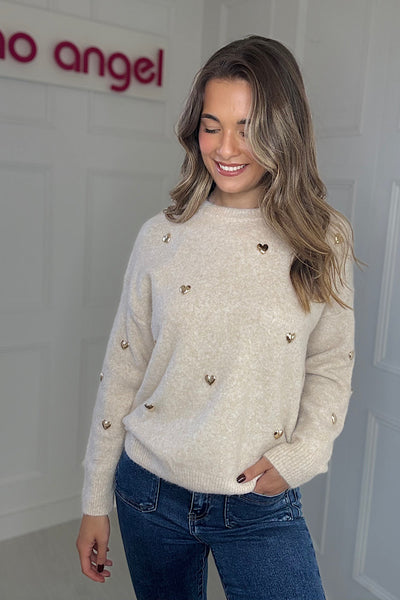 Oatmeal Gold Heart Detail Jumper