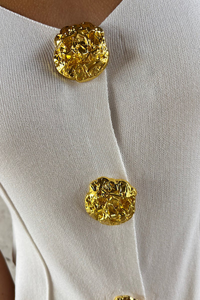 Lucy Knitted Gold Button Top And Trousers In White