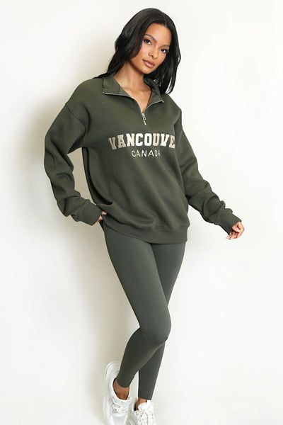 Khaki Vancouver Slogan Zip Sweatshirt