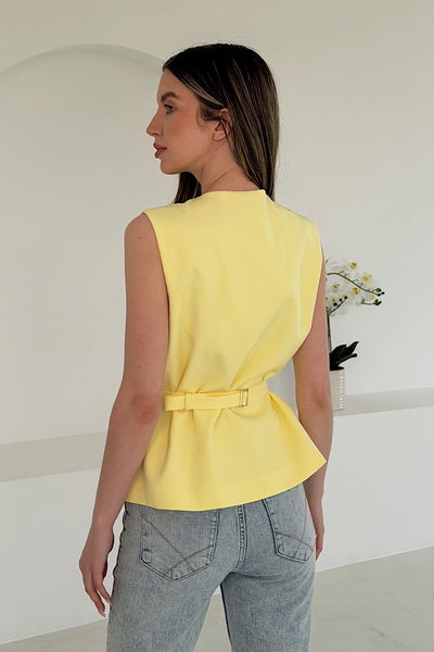 Luni Belted Waistcoat In Lemon