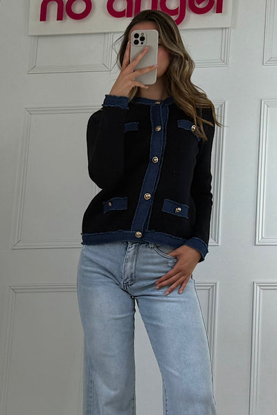 Black Denim Trim Cardigan