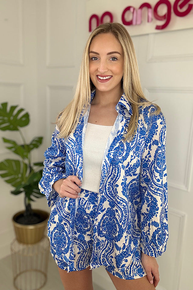 Eden Blue Printed Shirt & Short Set