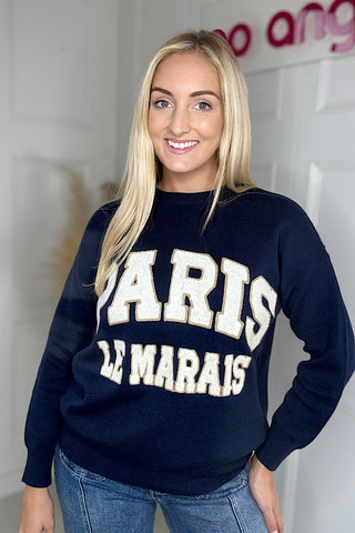 Navy Paris Le Marais Knitted Sweatshirt