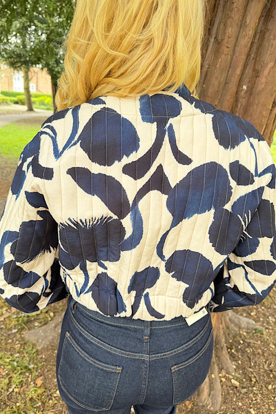 Quilted Cropped Bomber In Navy