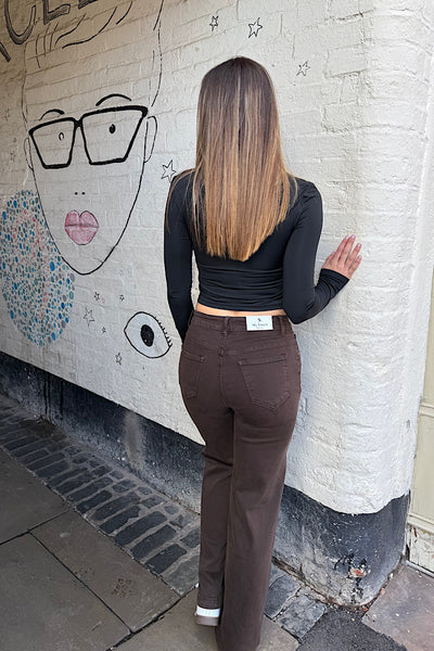 Nieve Stretch Wide Leg Chocolate Jeans