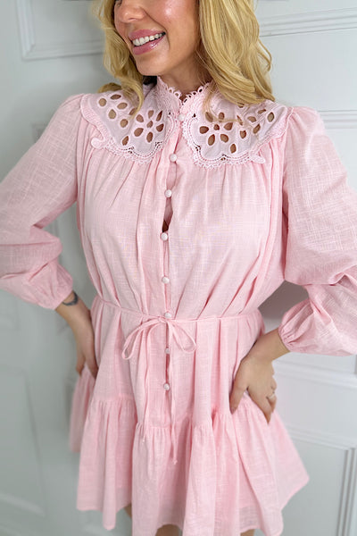 Beatrix Broderie Dress In Pastel Pink
