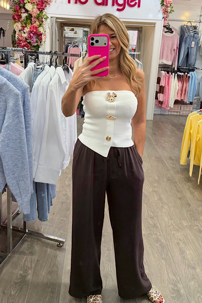 Lucy Linen Trousers In Chocolate Brown