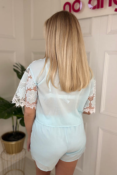 Blue Diamanté Collar Shirt & Short Co-ord
