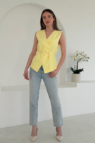 Luni Belted Waistcoat In Lemon