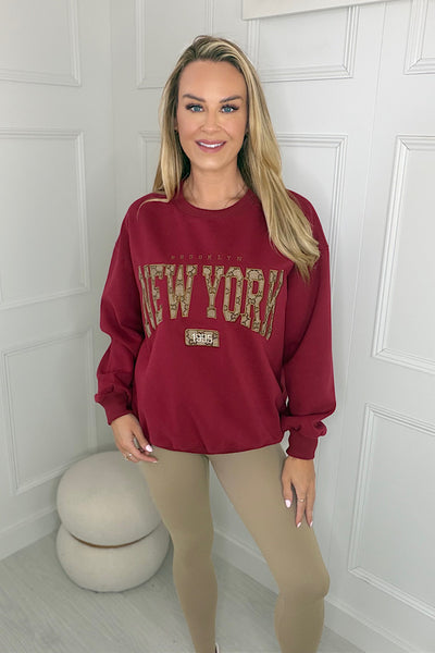 NEW YORK Sweatshirt In Berry Red