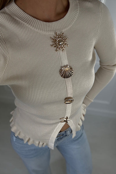 Cream Ornate Gold Button Top
