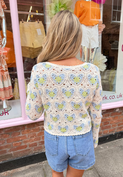 Lizzie Crochet Cardigan In Blue