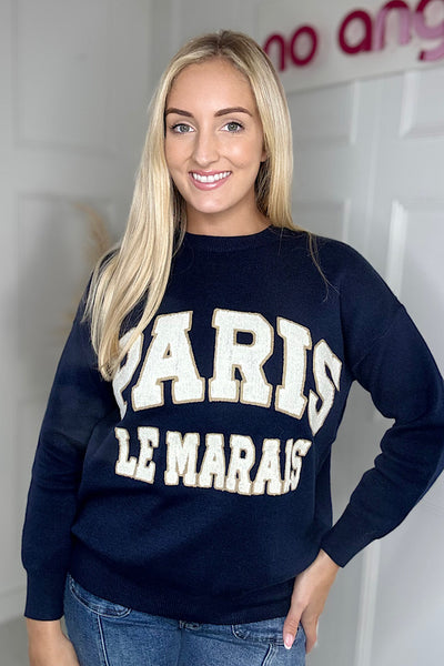 Navy Paris Le Marais Knitted Sweatshirt