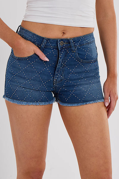 Diamanté Cross Denim Shorts (2 colours)