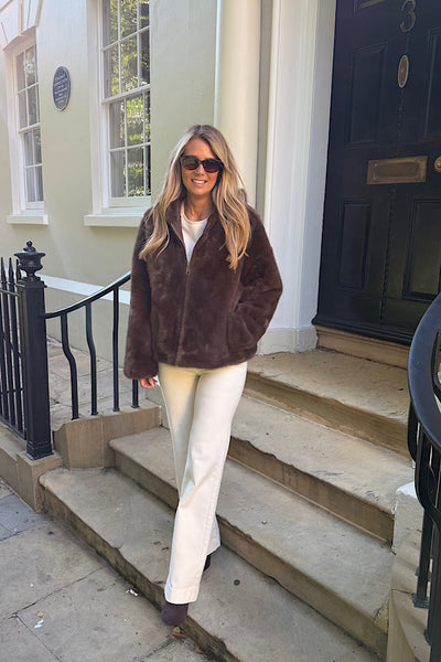 Eden Fux Fur Hooded Jacket In Chocolate