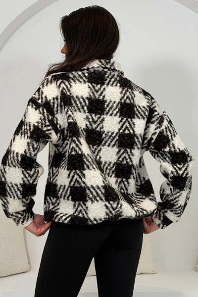 Tessa Full Zip Dogtooth Print Fleece In Black