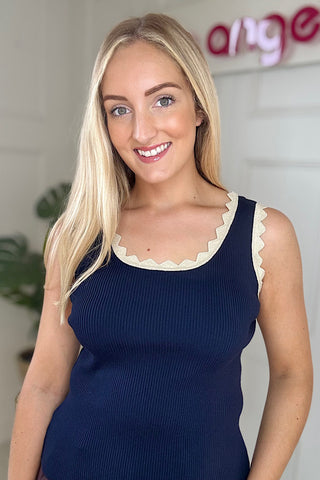 Navy Zig Zag Top With Gold Trim