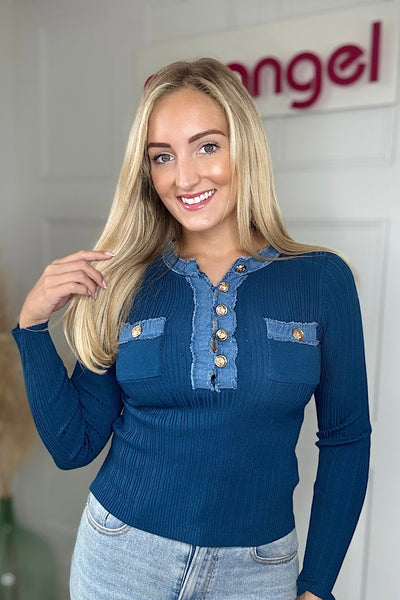 Blue & Denim Trim Jumper