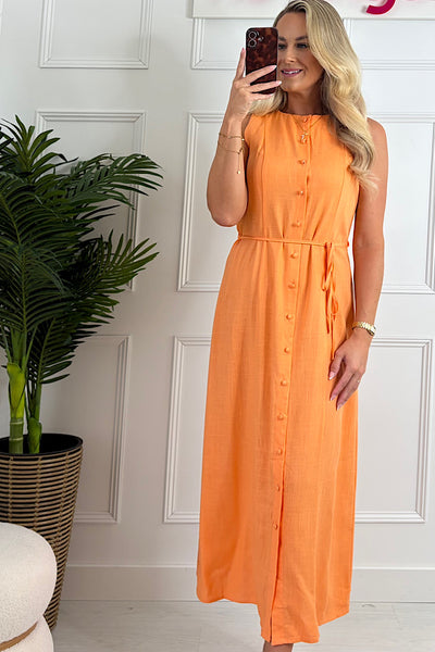 Scarlett Linen Midi Dress In Orange