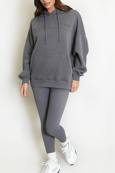 Grey Stylist Slogan Oversized Hoodie