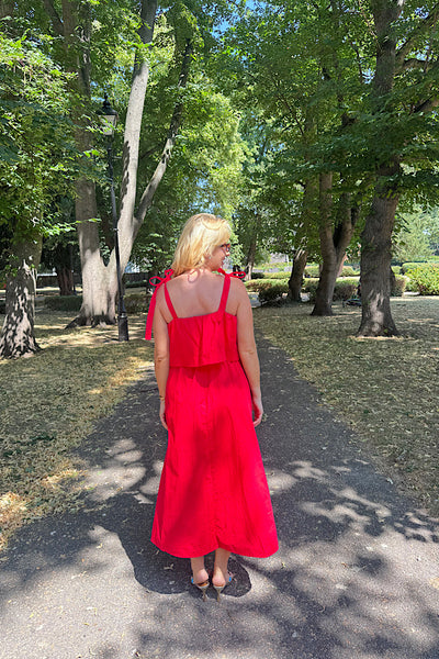 Red Tie Shoulder Midi Dress