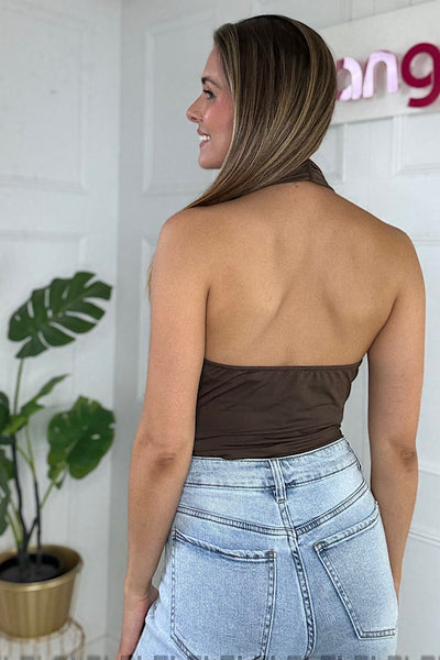 Drape Halter Neck Top In Chocolate