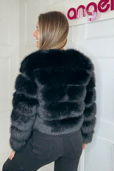 Ivy Luxe Black Faux Fur Coat