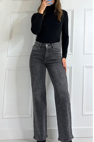 Cassie Diamanté Jeans In Washed Black