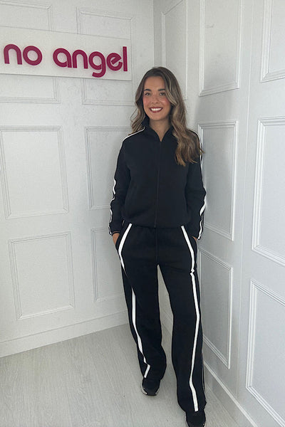 Contrast Track Top &Jogger Set In Black