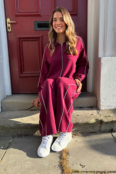 Perri Contrast Trim Tracksuit In Burgundy