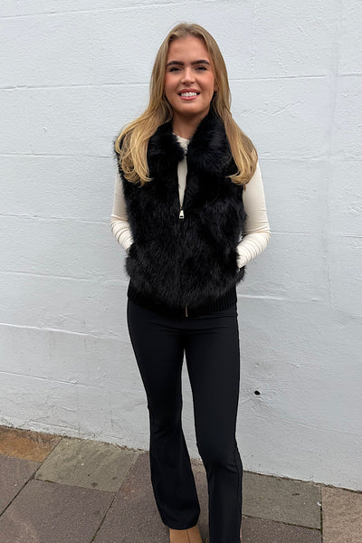 Aspen Faux Fur 2-In-1 Premium Jacket/Gilet In Black