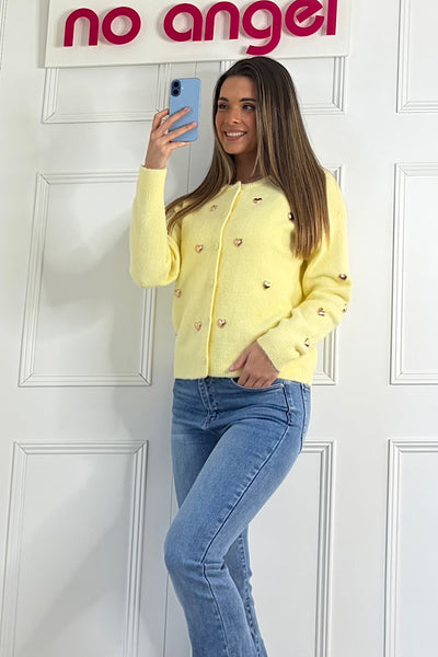 Imogen Gold Heart Cardigan In Lemon