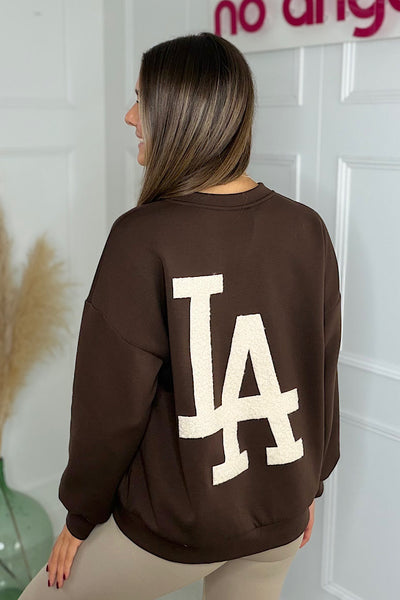 LA Slogan Back Sweatshirt In Chocolate Brown