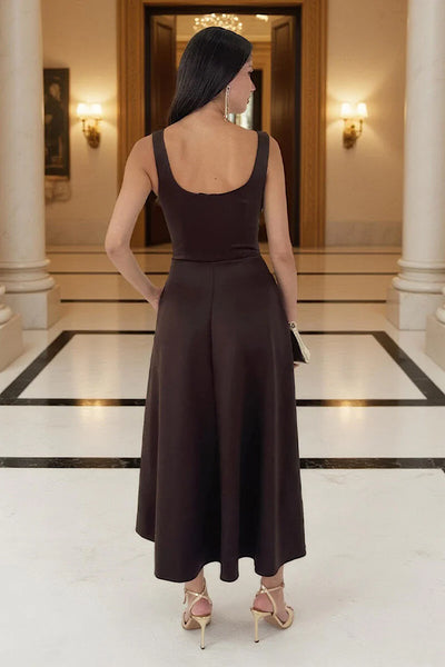 Chocolate Square Neck A-Line Dress