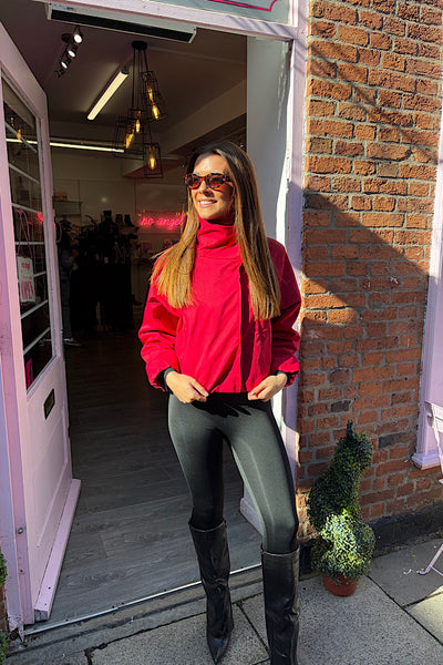 Nadine Red Funnel Neck Wind Breaker Jacket
